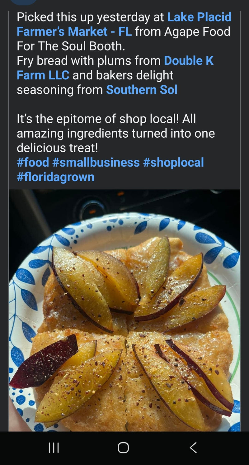 Baked dish with apples on a plate, shown on a smartphone screen with a social media post overlay.
